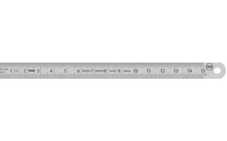 Maßstab biegsam rostfrei mattverchromt Teilung 1/2 mm 250 x 13 x 0,5 mm