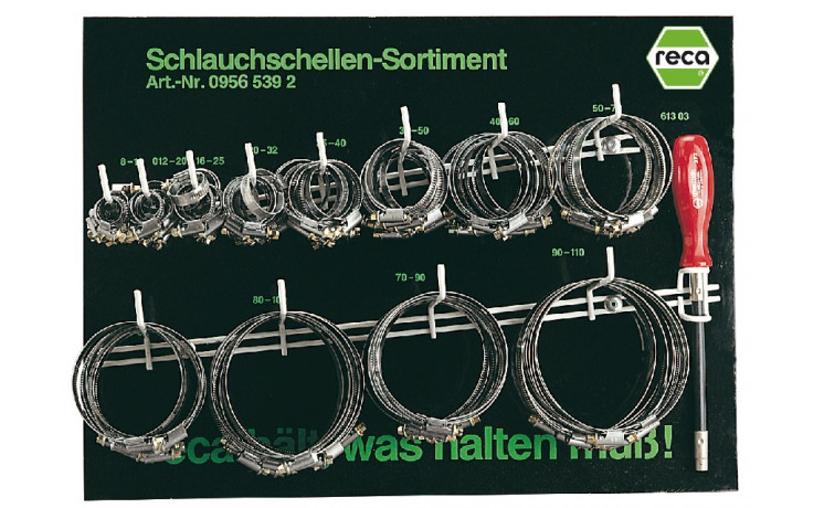 RECA Sortimentstafel - Schlauchschellen mit Schneckengewinde - DIN 3017-1 - Form A - W2 - 121-teilig