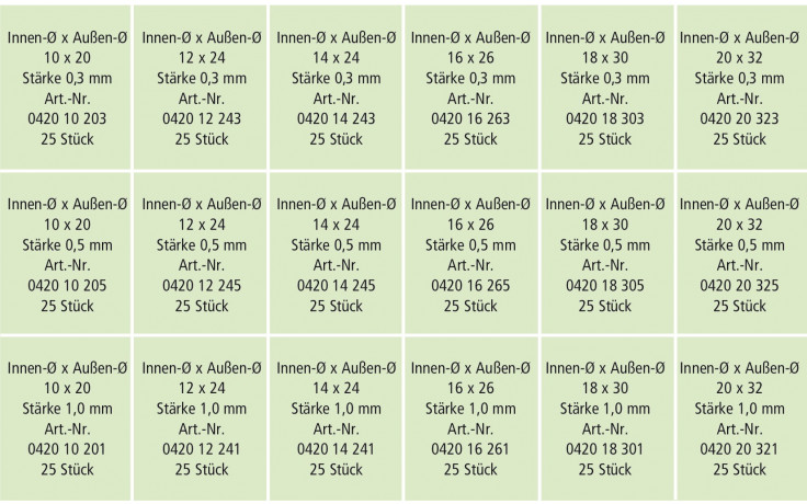 RECA Sortiment - Ausgleichsscheiben - Stahl - blank - 450-teilig