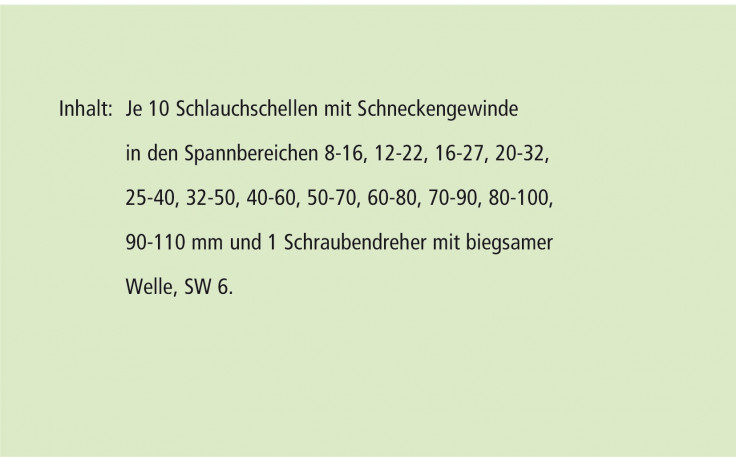 RECA Sortimentstafel - Schlauchschellen mit Schneckengewinde - DIN 3017-1 - Form A - W2 - 121-teilig