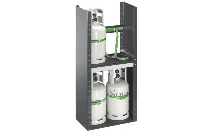 RECA MAXMOBIL Kältemittel-Flaschenregal 4-fach - 1145 x 550 x 320 mm, RAL 7016 Struktur XFFR 115-55-3-R