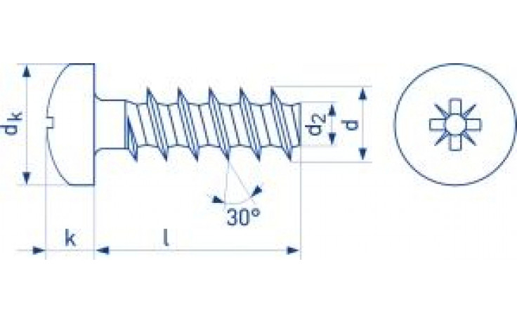 PT-Schraube mit Linsenkopf - WN 1412 - Stahl - verzinkt blau - 2,5 X 5 - PZ1