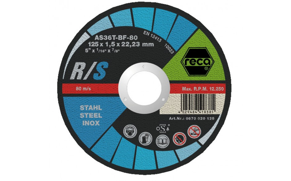 RECA Trennscheibe R/S gerade Durchmesser 125 mm Stärke 1,5 mm Bohrung 22,23 mm