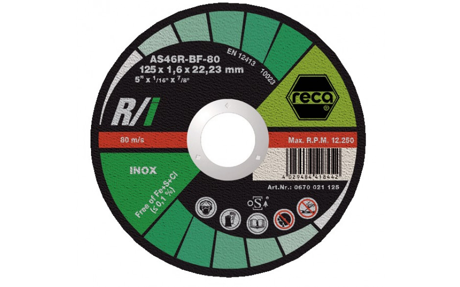 RECA Trennscheibe R/I gerade Durchmesser 125 mm Stärke 1,6 mm Bohrung 22,23 mm