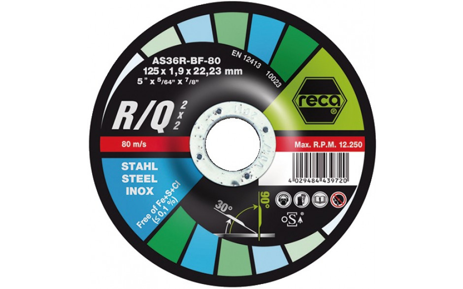 RECA Trenn-Schruppscheibe R/Q gekröpft Durchmesser 125 mm Särke 1,9 mm Bohrung 22,23 mm