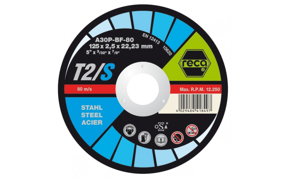 RECA Trennscheibe T2/S gekröpft Durchmesser 125 mm Stärke 2,5 mm Bohrung 22,23 mm