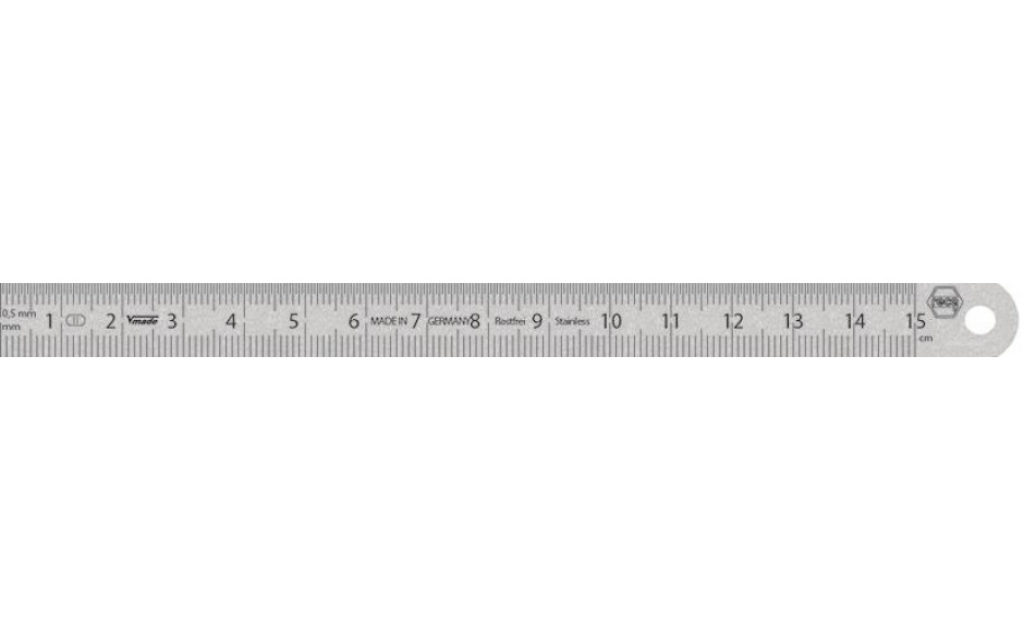 Maßstab biegsam rostfrei mattverchromt Teilung 1/2 mm 250 x 13 x 0,5 mm