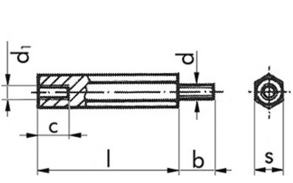 Abstandsbolzen mit Innen- und Außengewinde - Stahl - verzinkt blau - Schlüsselweite 7 - M4 X 15-9-8 - mit Gewindefreistich