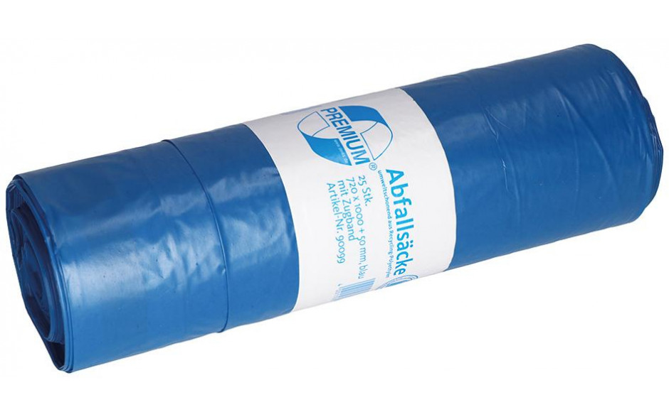Zugbandbeutel LDPE 120 L blau stark 25 Stück per Rolle