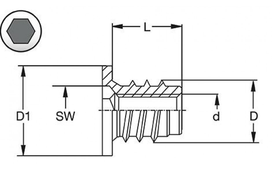 Rampamuffe SKD mit ISK und Bund M4 x 12 x 8 verzinkt