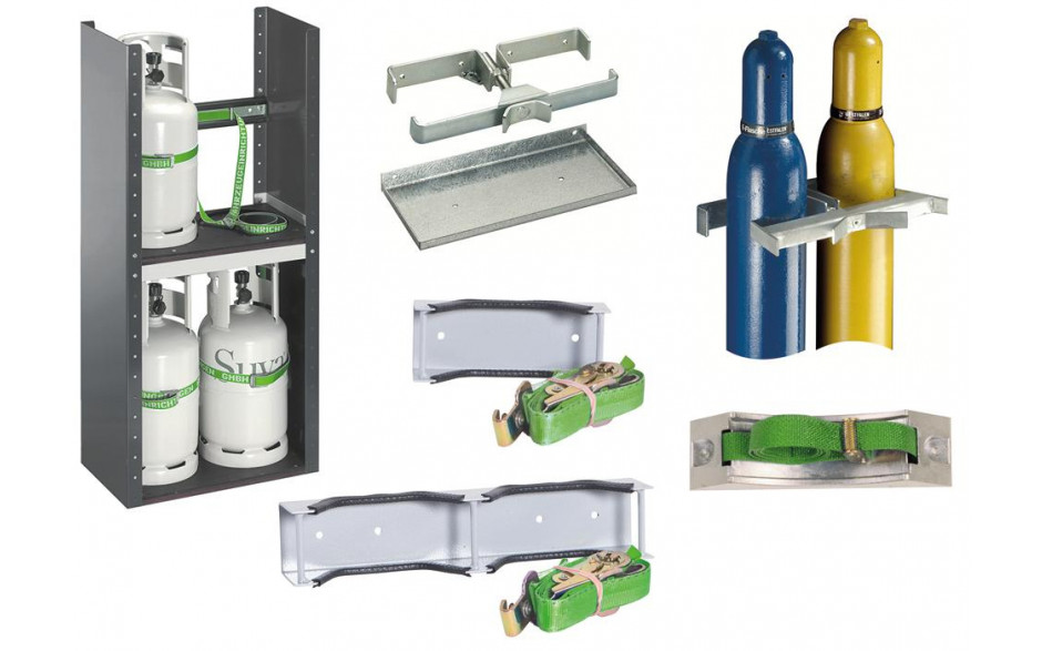 RECA MAXMOBIL Doppelflaschenhalterung für Flaschen 10 L, RAL 9006 Struktur XDFH.200-R