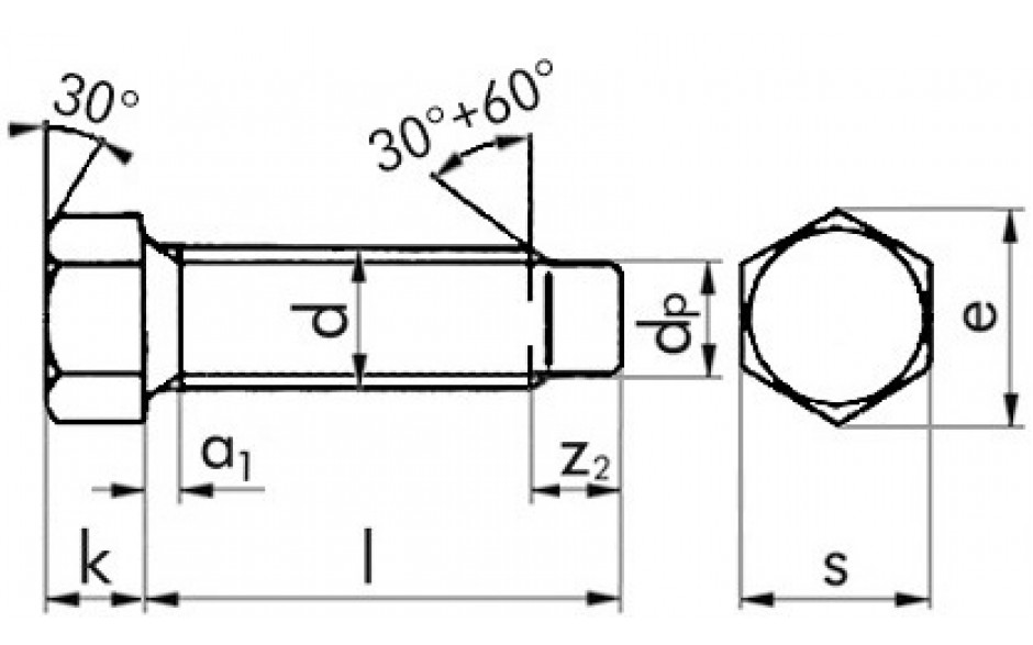 Sechskantschraube mit Zapfen DIN 561 - 22H - blank - M16 X 30 - SW18