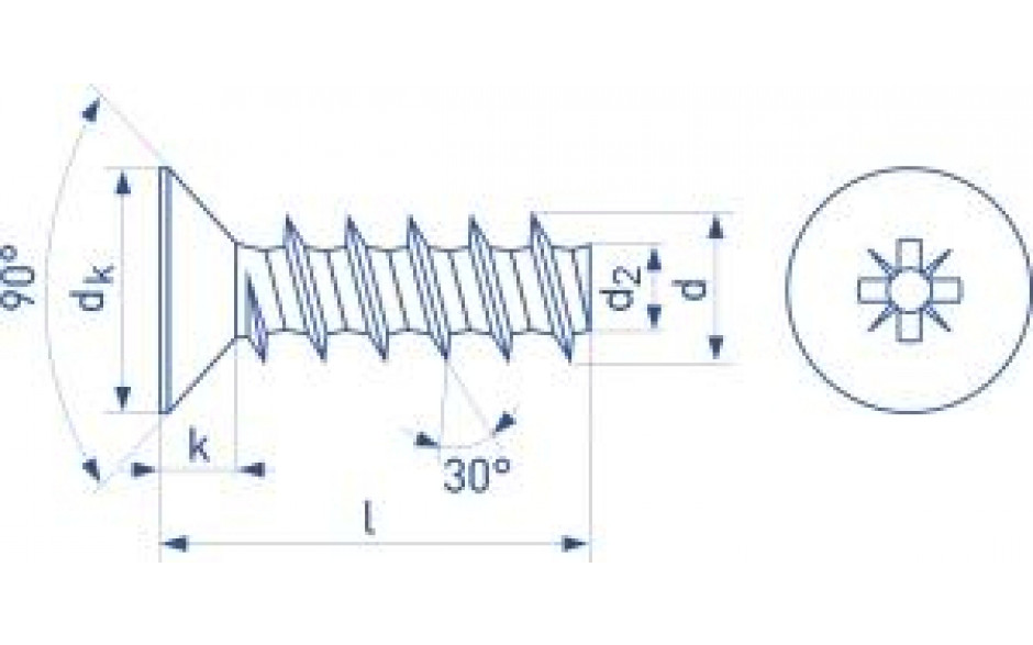 PT-Schraube mit Senkkopf - WN 1413 - Stahl - verzinkt blau - 2,5 X 8 - PZ1