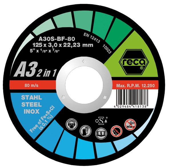 RECA Trennscheibe A3 2in1 gekröpft Durchmesser 230 mm Stärke 2,5 mm Bohrung 22,23 mm