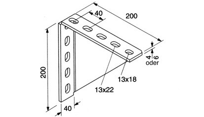 recamo Montageschienen-Winkelkonsole - Stahl - verzinkt - 38/40 - 200 X 200 X 40 X 4