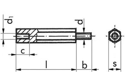 Abstandsbolzen mit Innen- und Außengewinde - Stahl - verzinkt blau - Schlüsselweite 10 - M6 X 25-14-12 - mit Gewindefreistich