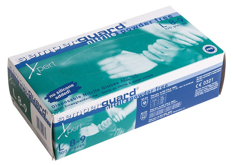 Einwegschutzhandschuhe Semperguard Nitril Puderfrei Gr. M = Gr. 7-8, 100 Stück/PAK