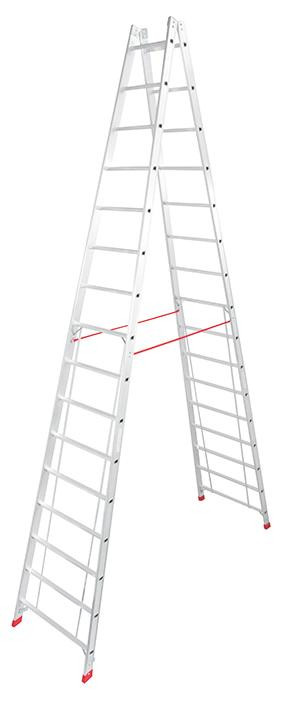 Stabilo Alu-Doppelleiter, Sprossen 2x16, Höhe 4,60 m, Arbeitshöhe 5,75 m,19,5 kg