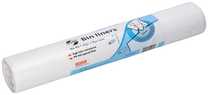 Müllbeutel 630X850 HDPE 60L 50ST/ROL transparent