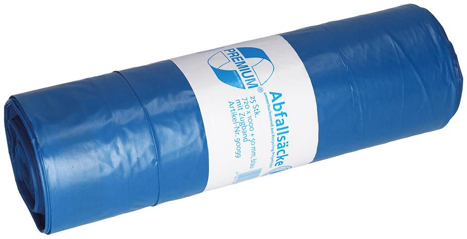 Zugbandbeutel LDPE 120 L blau stark 25 Stück per Rolle