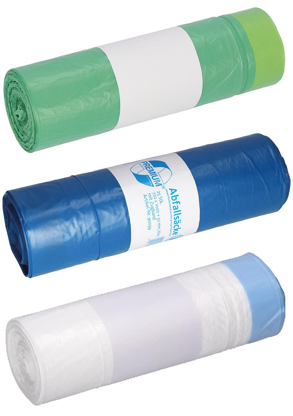 Zugbandbeutel HDPE 35 L weiß stark 25 Stück per Rolle