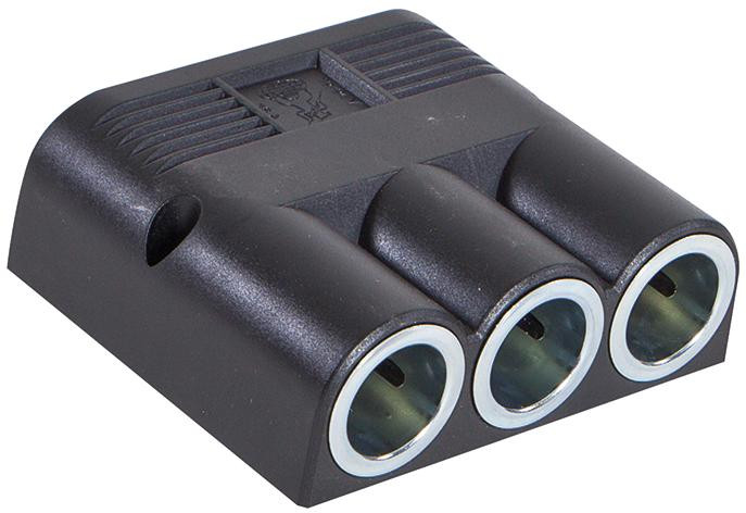 RECA MAXMOBIL Aufbau-Dreifachsteckdose, 12-24 V / 20A, Durchmesser 21 mm für Universalstecker, mit Flachsteckeranschluss, ohne Schutzdeckel XASD 3