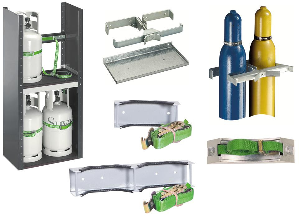 RECA MAXMOBIL Doppelflaschenhalterung für Flaschen 10 L, RAL 9006 Struktur XDFH.200-R