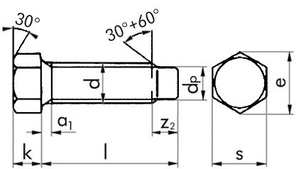 Sechskantschraube mit Zapfen DIN 561 - 22H - blank - M12 X 50 - SW16