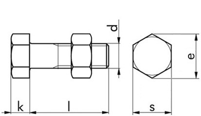 Sechskantschraube mit Mutter DIN 601 - 4.6 - feuerverzinkt - M12 X 140
