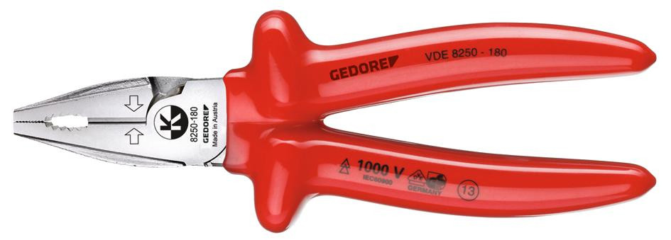 GEDORE VDE-Kraft-Kombinationszange mit Tauchisolierung 225 mm -VDE 8250-225- Nr.:6720330