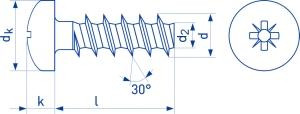 PT-Schraube mit Linsenkopf - WN 1412 - Stahl - verzinkt blau - 2,5 X 5 - PZ1
