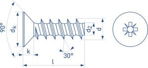 PT-Schraube mit Senkkopf - WN 1413 - Stahl - verzinkt blau - 2,5 X 8 - PZ1