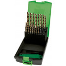 RECA kazeta špirálových vrtákov Safe Ultra, ušľachtilá oceľ, HSS, Co5, DIN 338, priemery 1-10 mm, 28-dielna, priemery 1 - 5 mm osadené duplicitne