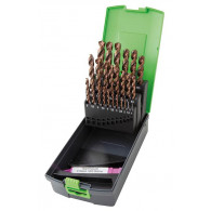 RECA kazeta špirálových vrtákov Ultra Plus, HSS-O, DIN 338-N, priemery 1 - 13 mm, 34-dielna, priemery 1 - 5 mm zdvojené