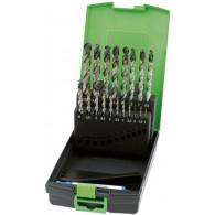 RECA Evo špirálové vrtáky Save HSS DIN 338 v kazete, modré, priemer 1 - 10 mm, 28-dielna sada, priemer 1 - 5 mm zdvojený